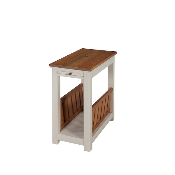 Alaterre Furniture Savannah Chairside Magazine End Table with Pull-out Shelf, Ivory with Natural Wood Top ASVA25IVW - main